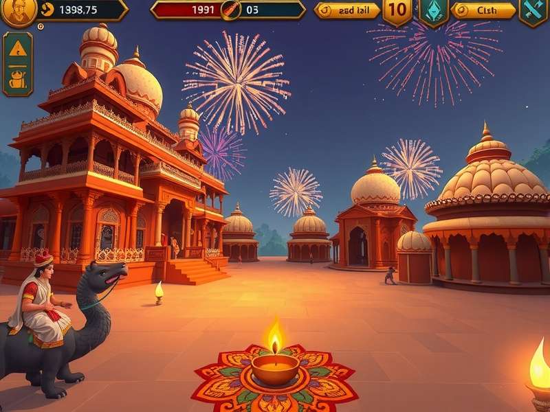 Epic battles in historical Indian settings Saffron Crown Legacy gameplay screenshot showing Indian architecture and characters